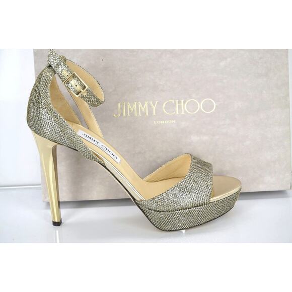 Jimmy Choo Kayden Bronze Glitter Platform Strappy Sandal SZ 40.5 10.5 NIB $895 - Picture 1 of 11